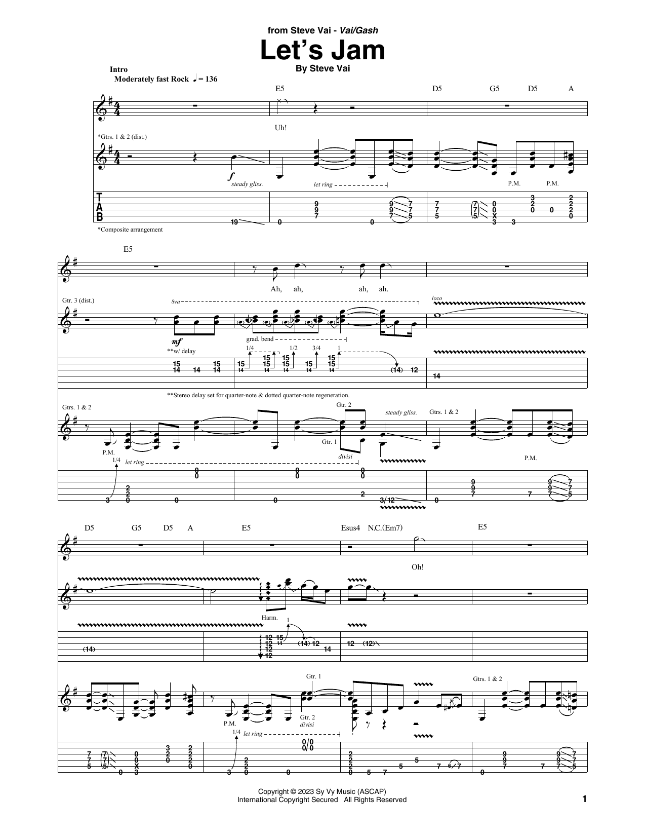 Steve Vai Let's Jam sheet music notes and chords arranged for Guitar Tab
