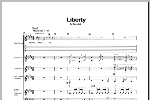 Steve Vai Liberty sheet music notes and chords arranged for Guitar Tab
