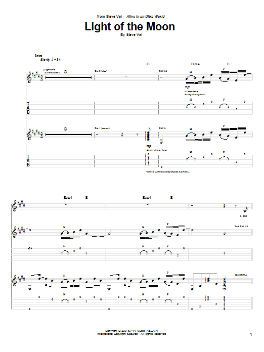 Steve Vai Light Of The Moon sheet music notes and chords arranged for Guitar Tab