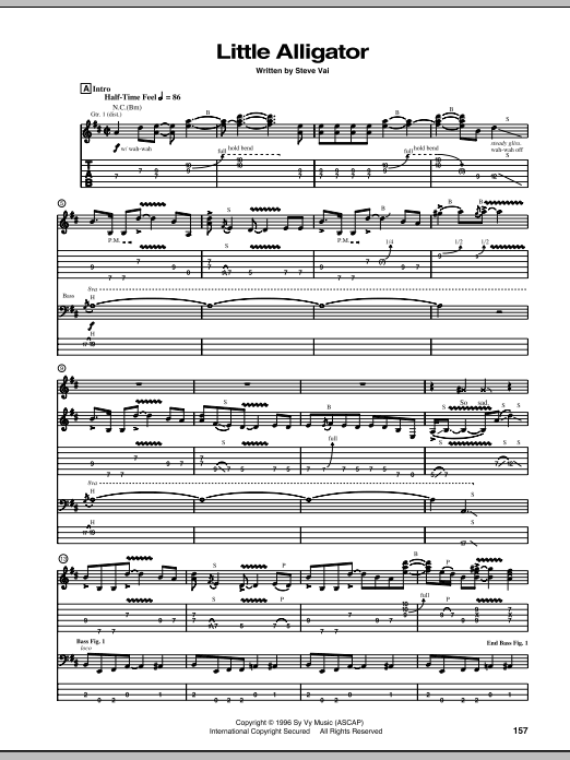Steve Vai Little Alligator sheet music notes and chords arranged for Guitar Tab