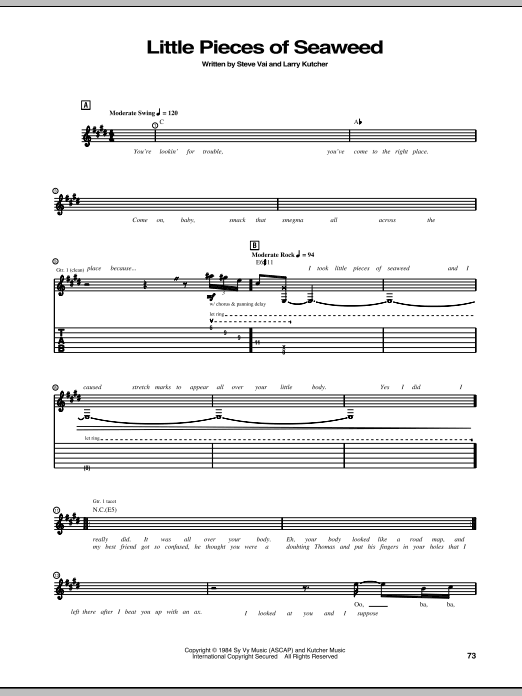 Steve Vai Little Pieces Of Seaweed sheet music notes and chords arranged for Guitar Tab