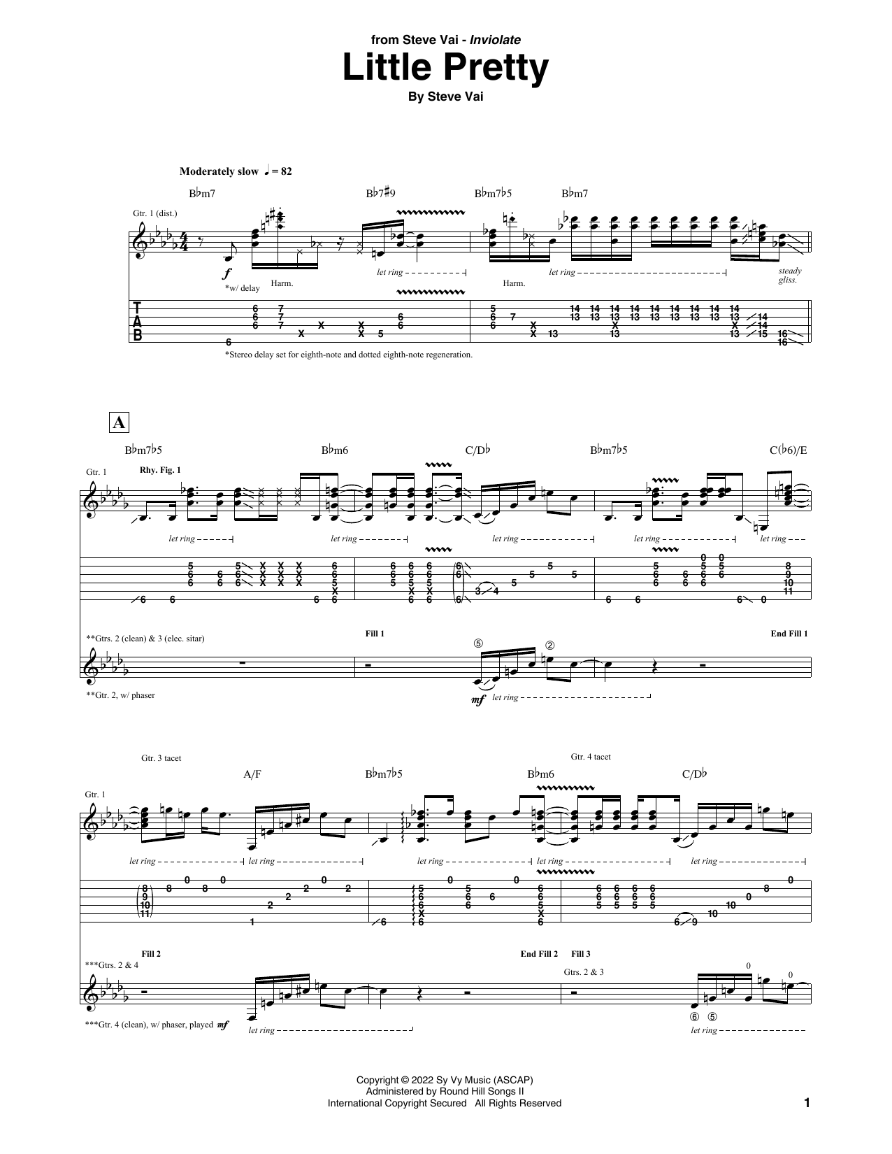 Steve Vai Little Pretty sheet music notes and chords arranged for Guitar Tab