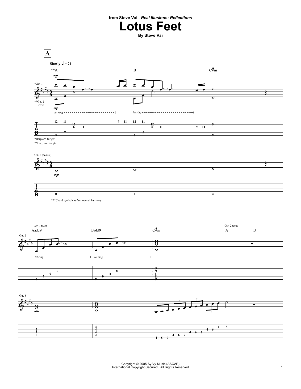 Steve Vai Lotus Feet sheet music notes and chords arranged for Guitar Tab