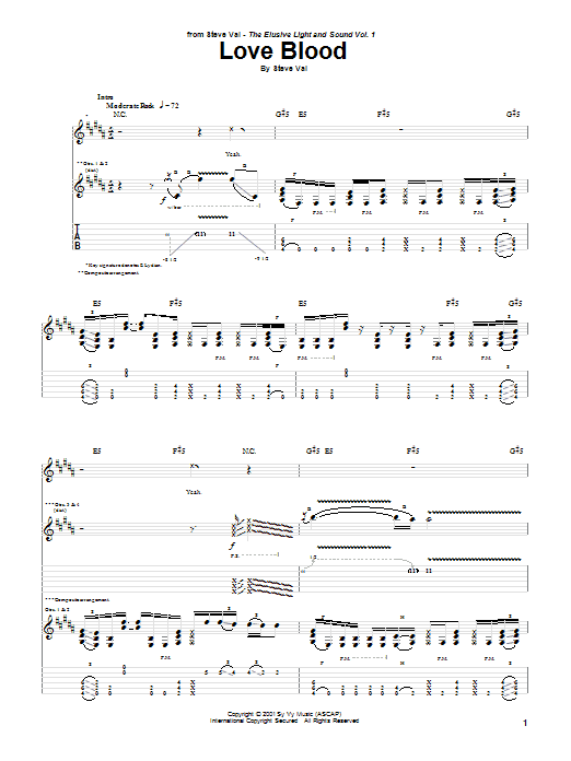 Steve Vai Love Blood sheet music notes and chords arranged for Guitar Tab