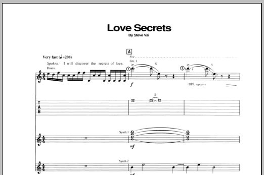 Steve Vai Love Secrets sheet music notes and chords arranged for Guitar Tab