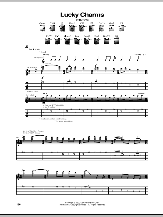 Steve Vai Lucky Charms sheet music notes and chords arranged for Guitar Tab