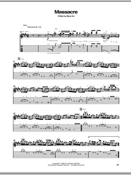 Steve Vai Massacre sheet music notes and chords arranged for Guitar Tab