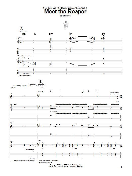 Steve Vai Meet The Reaper sheet music notes and chords arranged for Guitar Tab