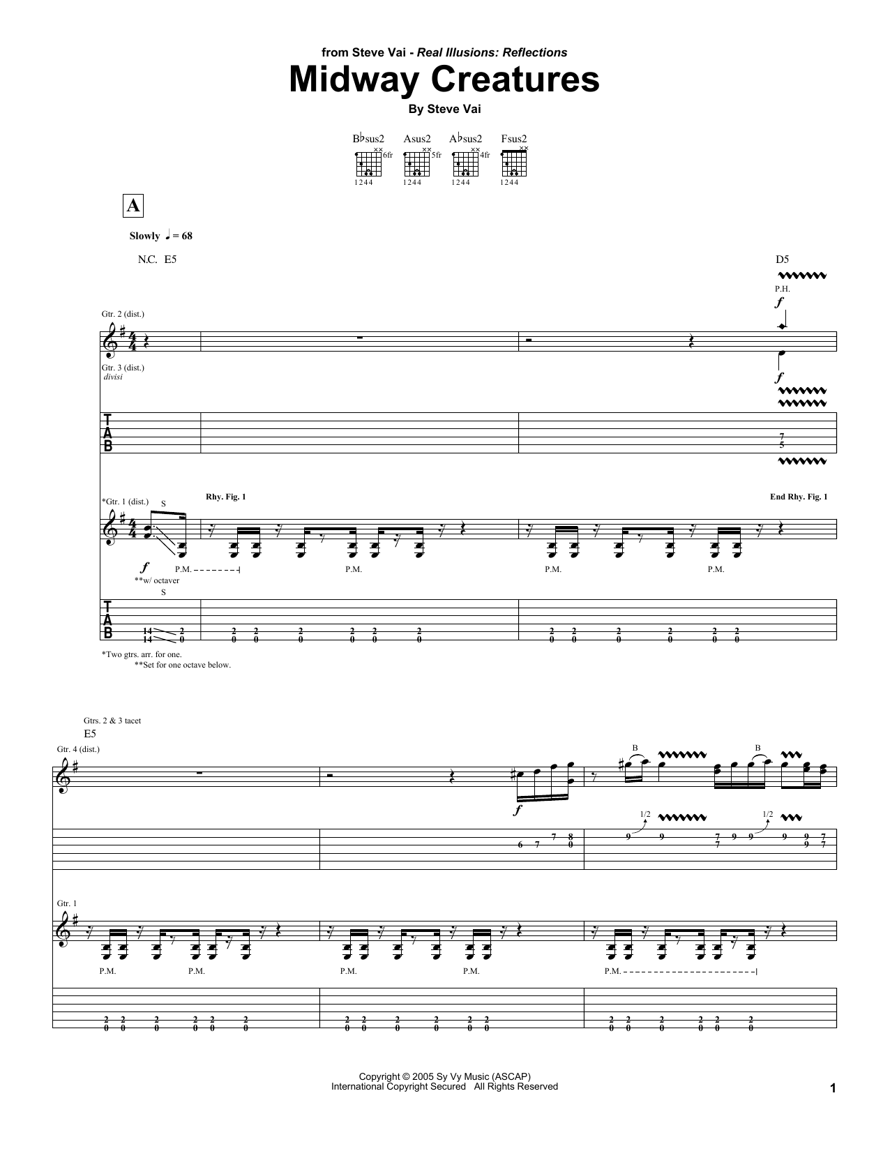 Steve Vai Midway Creatures sheet music notes and chords arranged for Guitar Tab