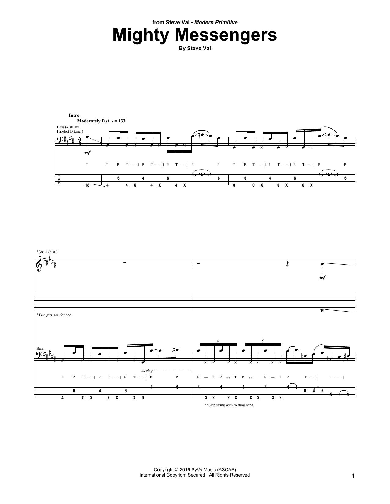 Steve Vai Mighty Messengers sheet music notes and chords arranged for Guitar Tab