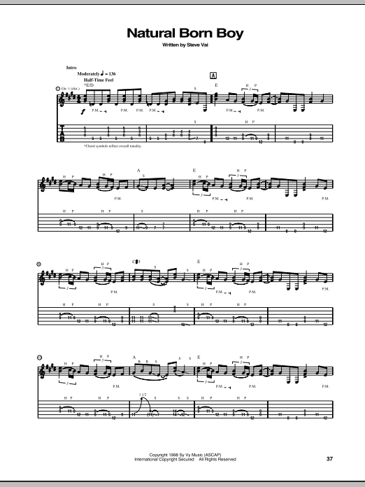 Steve Vai Natural Born Boy sheet music notes and chords arranged for Guitar Tab