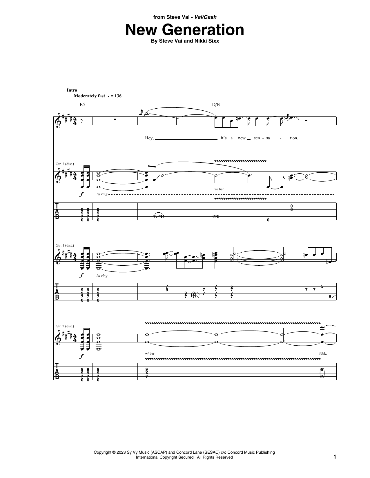 Steve Vai New Generation sheet music notes and chords arranged for Guitar Tab