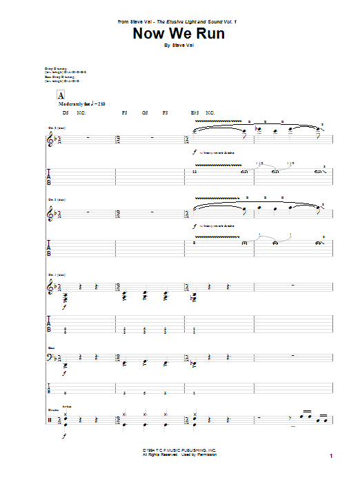 Steve Vai Now We Run sheet music notes and chords arranged for Guitar Tab