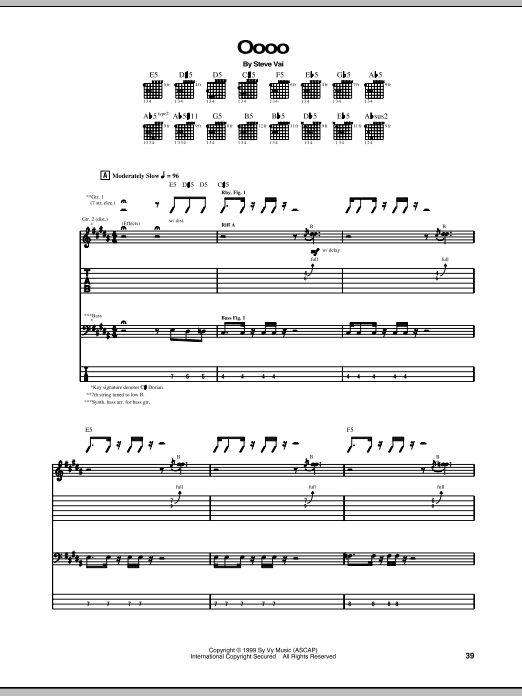 Steve Vai Oooo sheet music notes and chords arranged for Guitar Tab