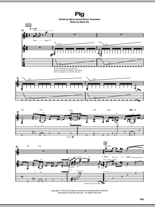 Steve Vai Pig sheet music notes and chords arranged for Guitar Tab