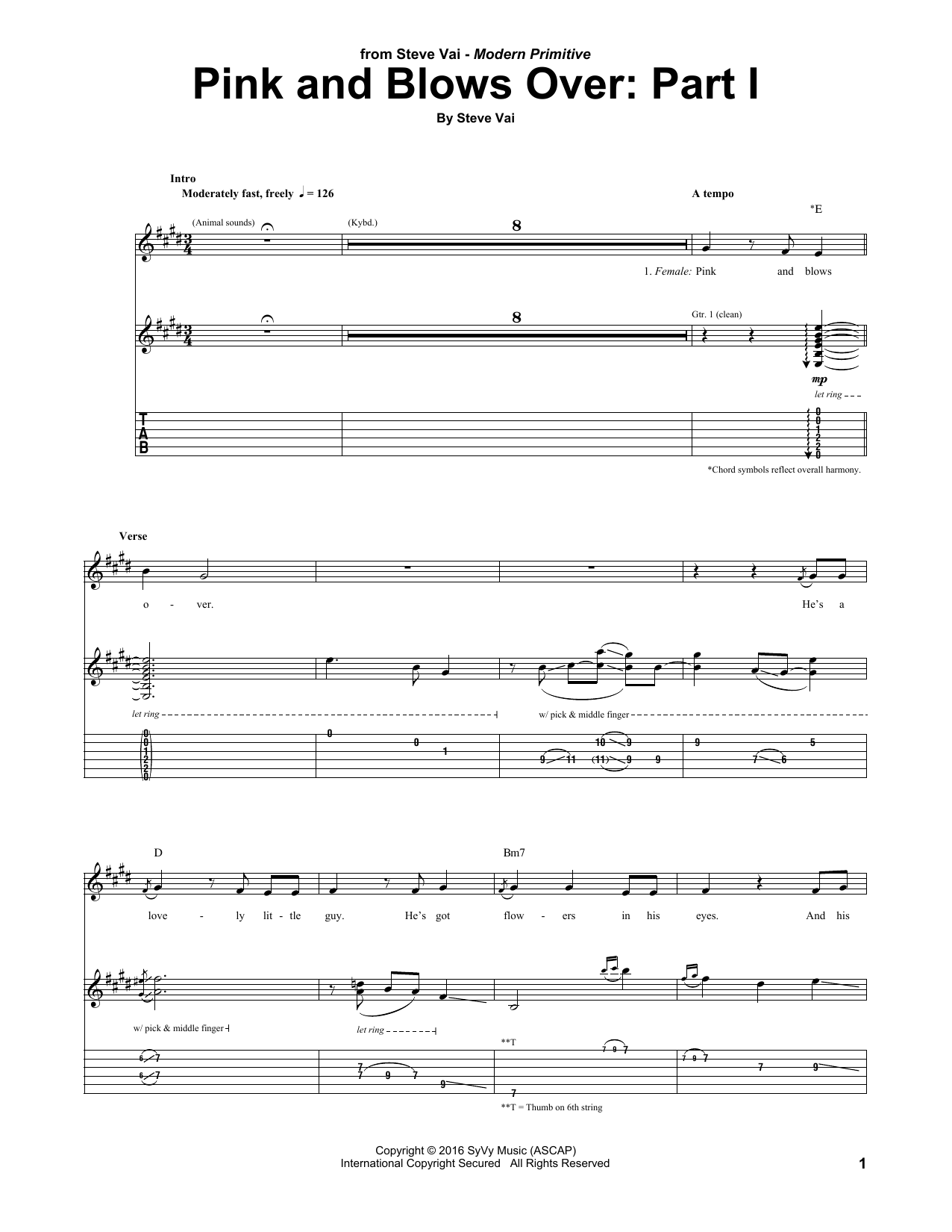 Steve Vai Pink And Blows Over: Part I sheet music notes and chords arranged for Guitar Tab