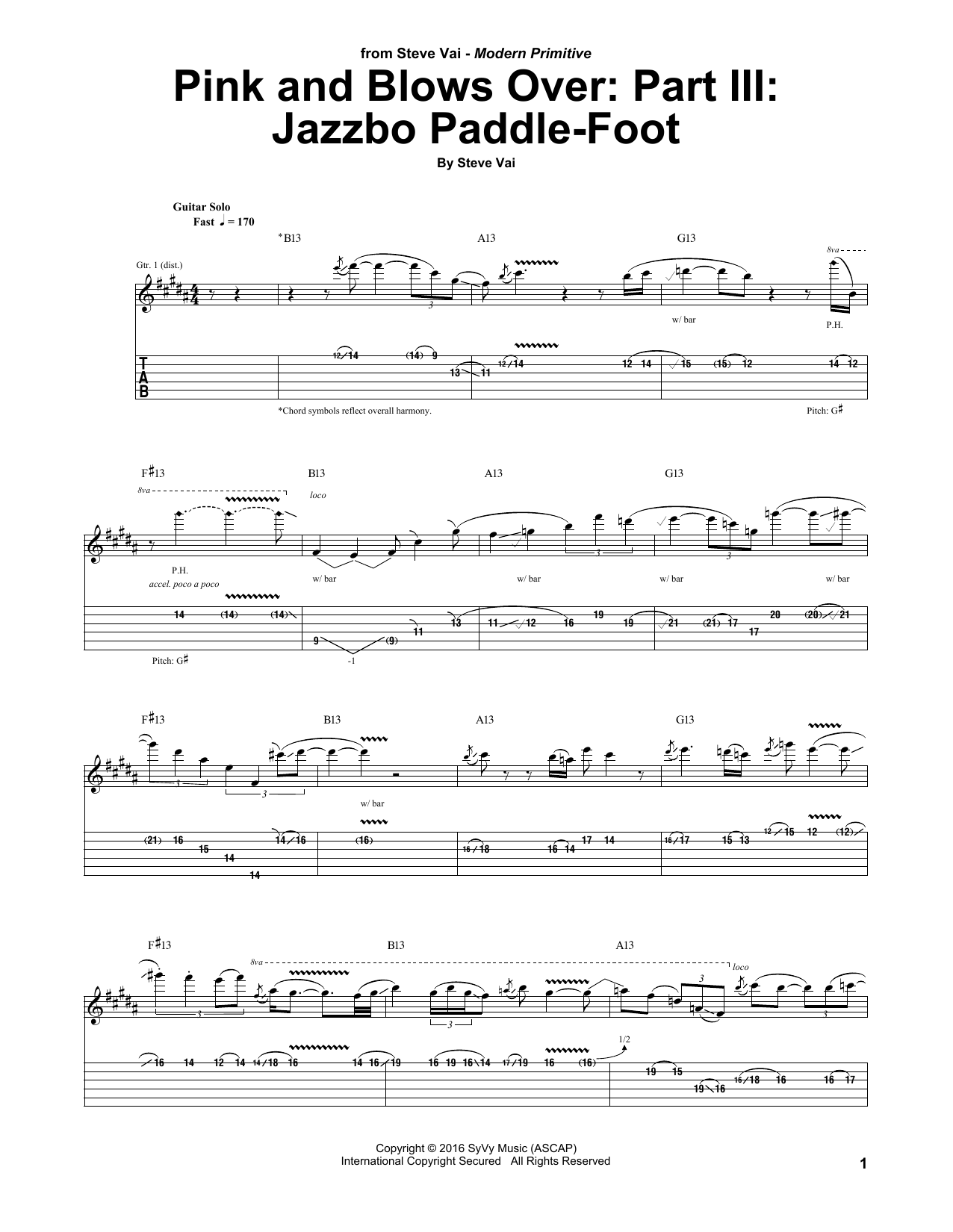 Steve Vai Pink And Blows Over: Part III: Jazzbo Paddle-Foot sheet music notes and chords arranged for Guitar Tab