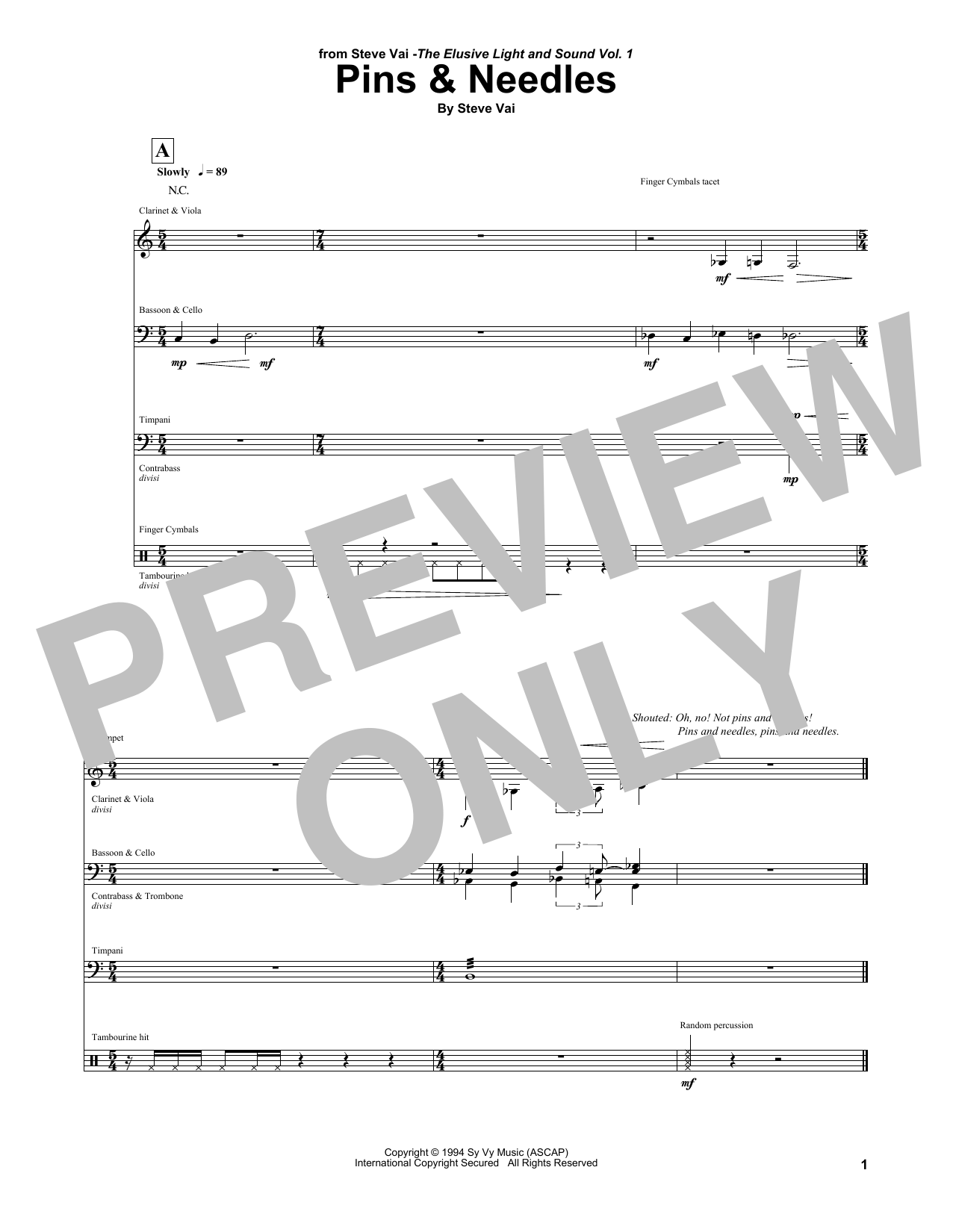 Steve Vai Pins & Needles sheet music notes and chords arranged for Guitar Tab