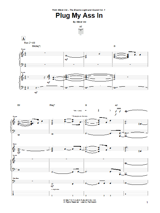 Steve Vai Plug My Ass In sheet music notes and chords arranged for Guitar Tab