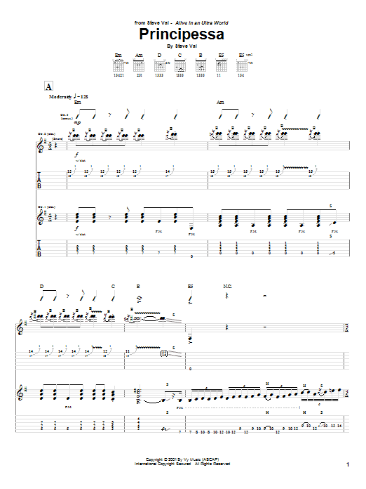 Steve Vai Principessa sheet music notes and chords arranged for Guitar Tab