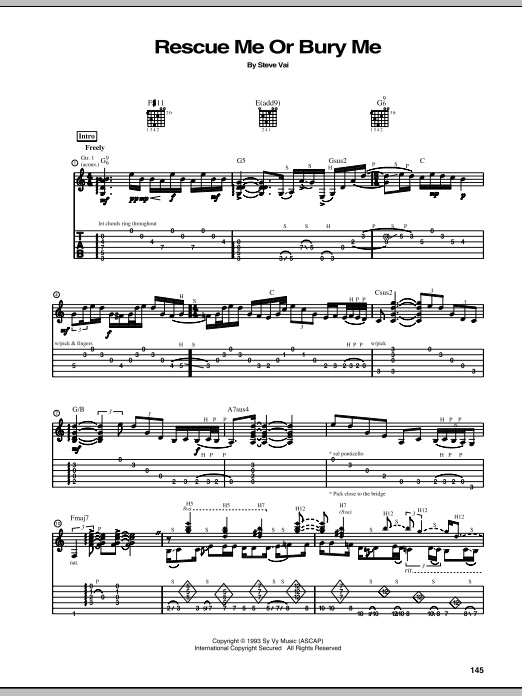 Steve Vai Rescue Me Or Bury Me sheet music notes and chords arranged for Guitar Tab