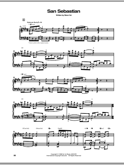 Steve Vai San Sebastian sheet music notes and chords arranged for Guitar Tab