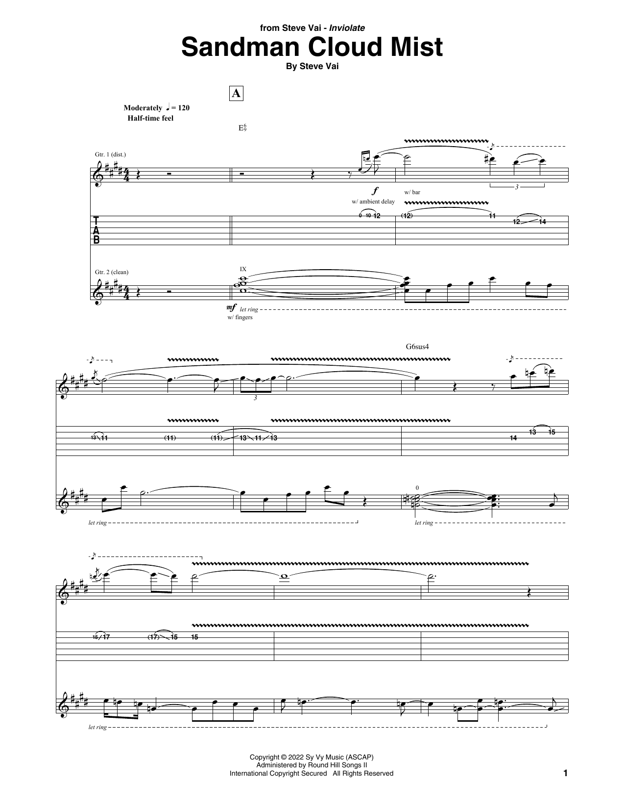 Steve Vai Sandman Cloud Mist sheet music notes and chords arranged for Guitar Tab