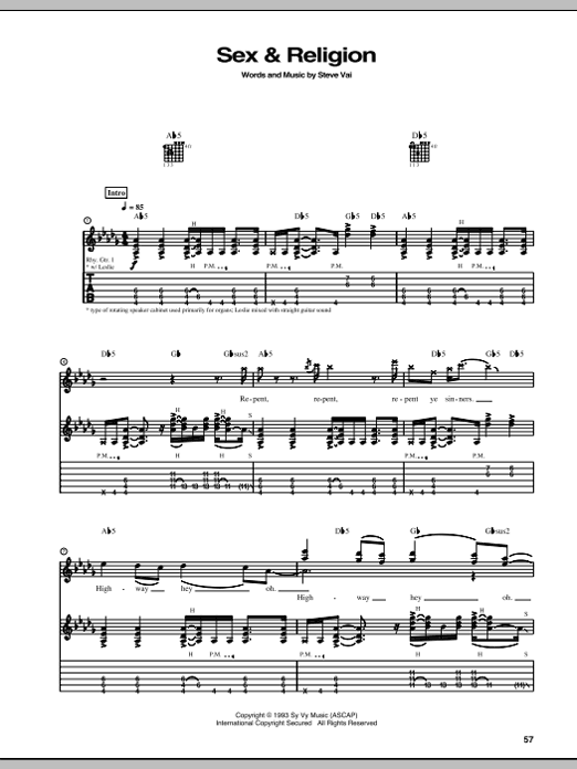 Steve Vai Sex & Religion sheet music notes and chords arranged for Guitar Tab