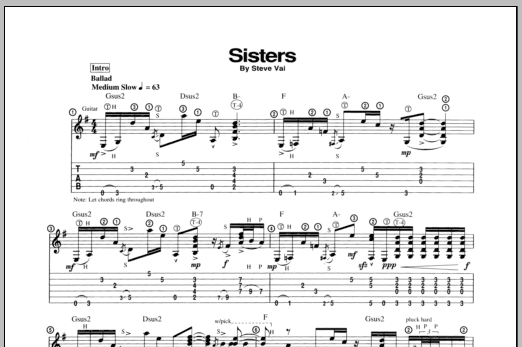 Steve Vai Sisters sheet music notes and chords arranged for Guitar Tab