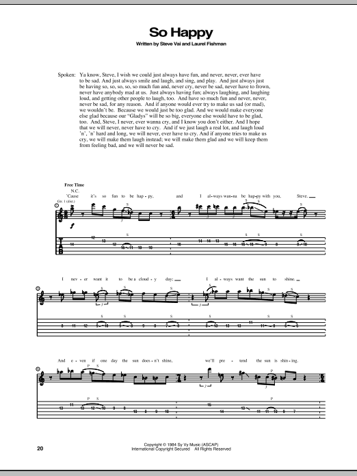 Steve Vai So Happy sheet music notes and chords arranged for Guitar Tab