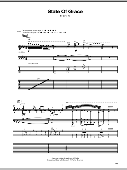 Steve Vai State Of Grace sheet music notes and chords arranged for Guitar Tab