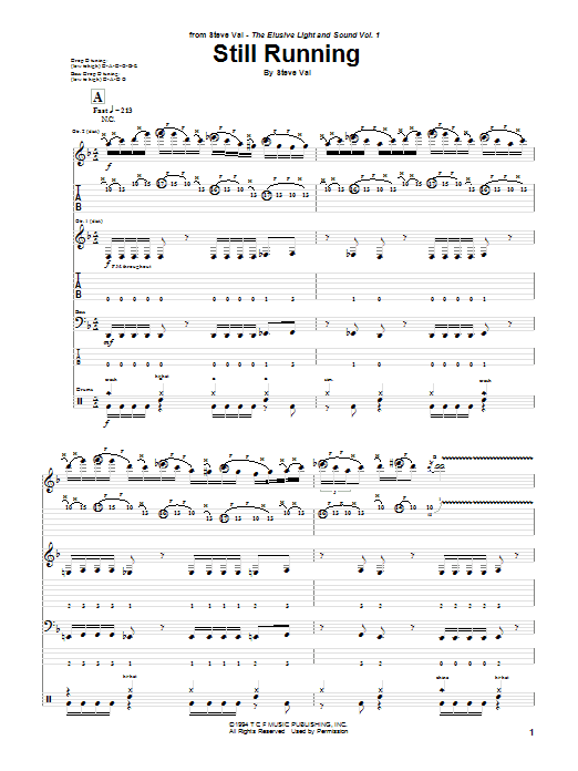 Steve Vai Still Running sheet music notes and chords arranged for Guitar Tab