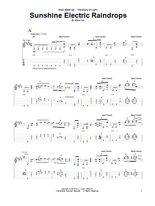 Steve Vai Sunshine Electric Raindrops sheet music notes and chords arranged for Guitar Tab