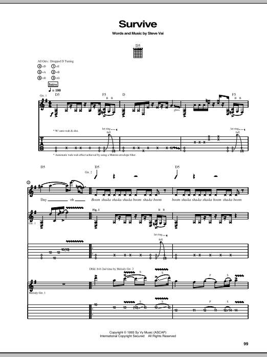 Steve Vai Survive sheet music notes and chords arranged for Guitar Tab