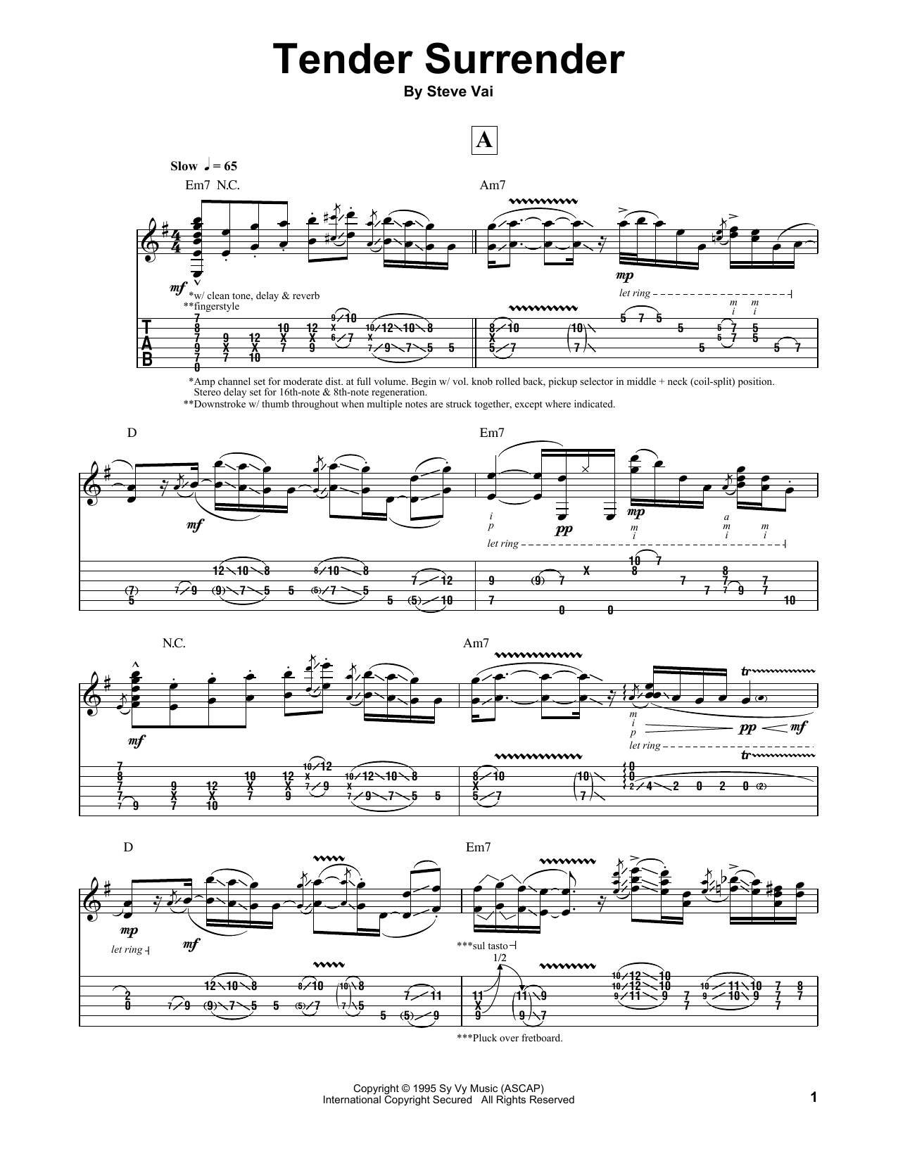 Steve Vai Tender Surrender sheet music notes and chords arranged for Guitar Tab