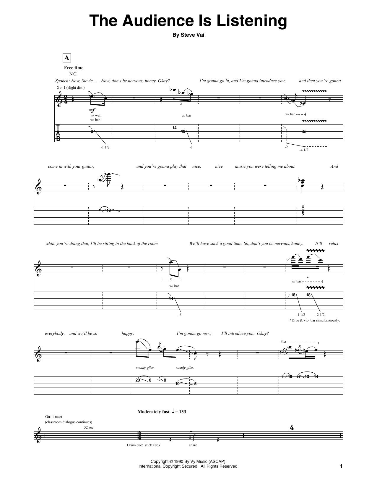 Steve Vai The Audience Is Listening sheet music notes and chords arranged for Guitar Tab