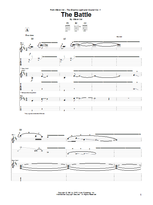 Steve Vai The Battle sheet music notes and chords arranged for Guitar Tab