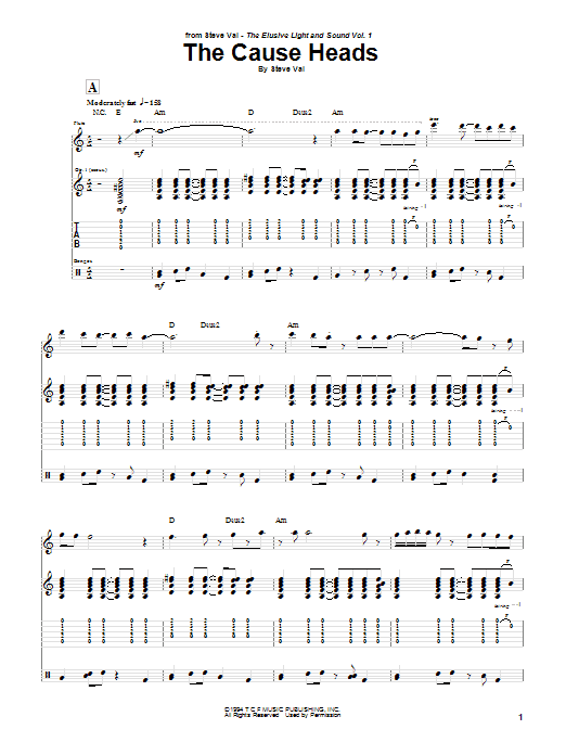 Steve Vai The Cause Heads sheet music notes and chords arranged for Guitar Tab
