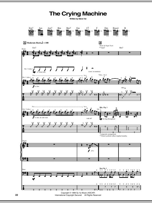 Steve Vai The Crying Machine sheet music notes and chords arranged for Guitar Tab (Single Guitar)