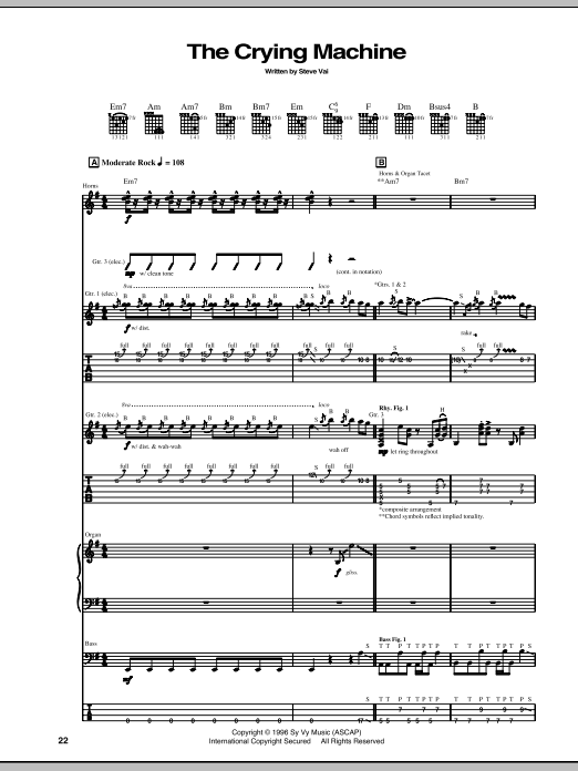 Steve Vai The Crying Machine sheet music notes and chords arranged for Guitar Tab