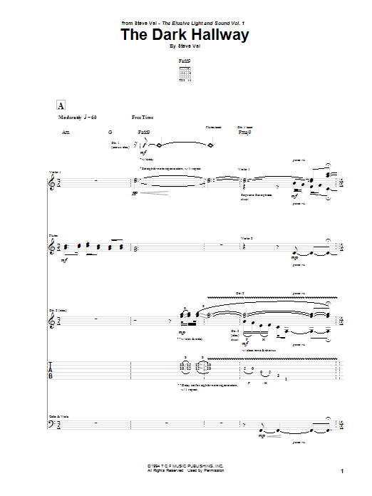Steve Vai The Dark Hallway sheet music notes and chords arranged for Guitar Tab