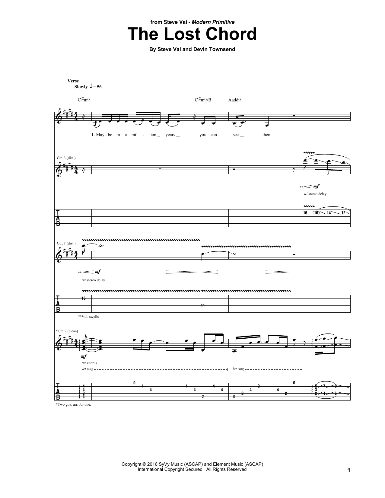 Steve Vai The Lost Chord sheet music notes and chords arranged for Guitar Tab