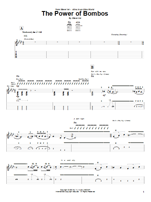Steve Vai The Power Of Bombos sheet music notes and chords arranged for Guitar Tab