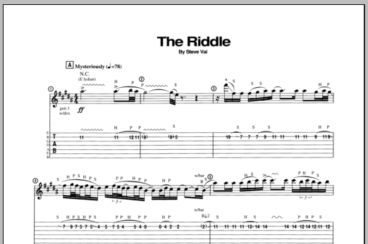 Steve Vai The Riddle sheet music notes and chords arranged for Guitar Tab