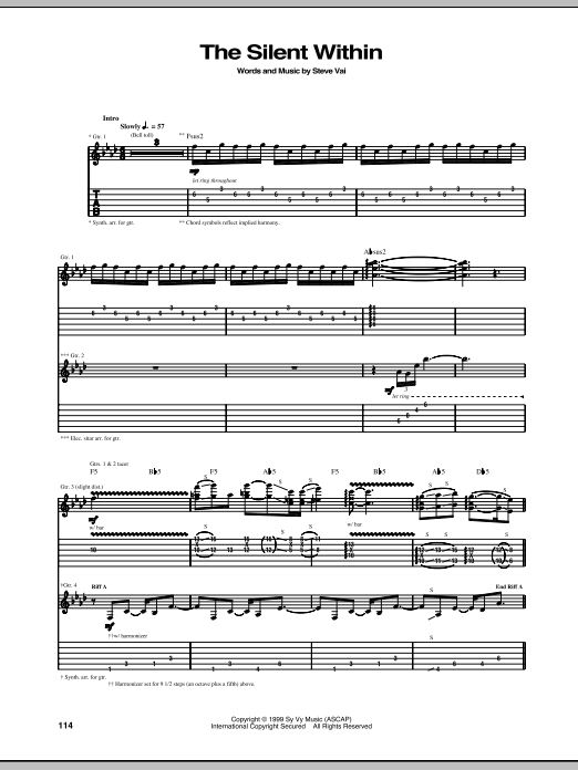 Steve Vai The Silent Within sheet music notes and chords arranged for Guitar Tab