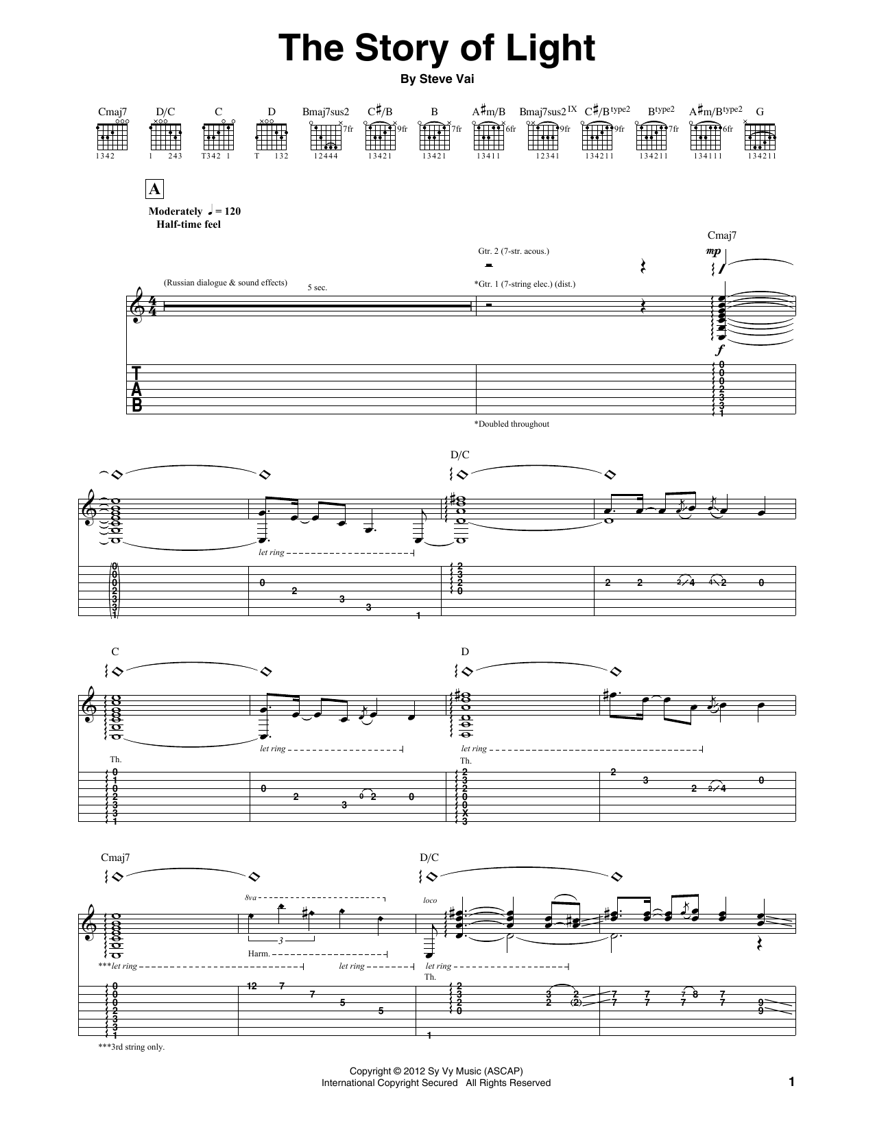 Steve Vai The Story Of Light sheet music notes and chords arranged for Guitar Tab