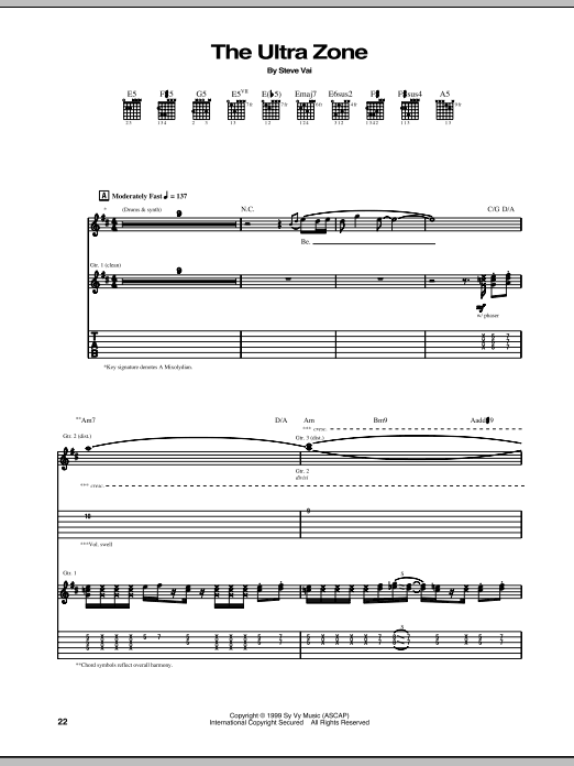 Steve Vai The Ultra Zone sheet music notes and chords arranged for Guitar Tab