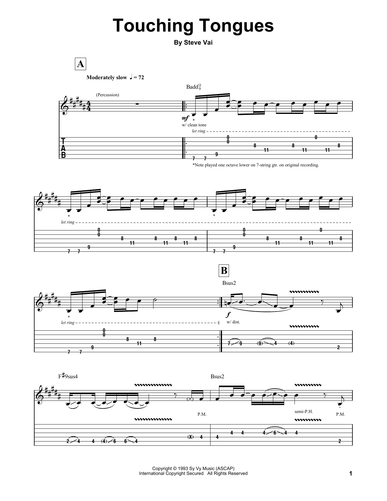 Steve Vai Touching Tongues sheet music notes and chords arranged for Guitar Tab