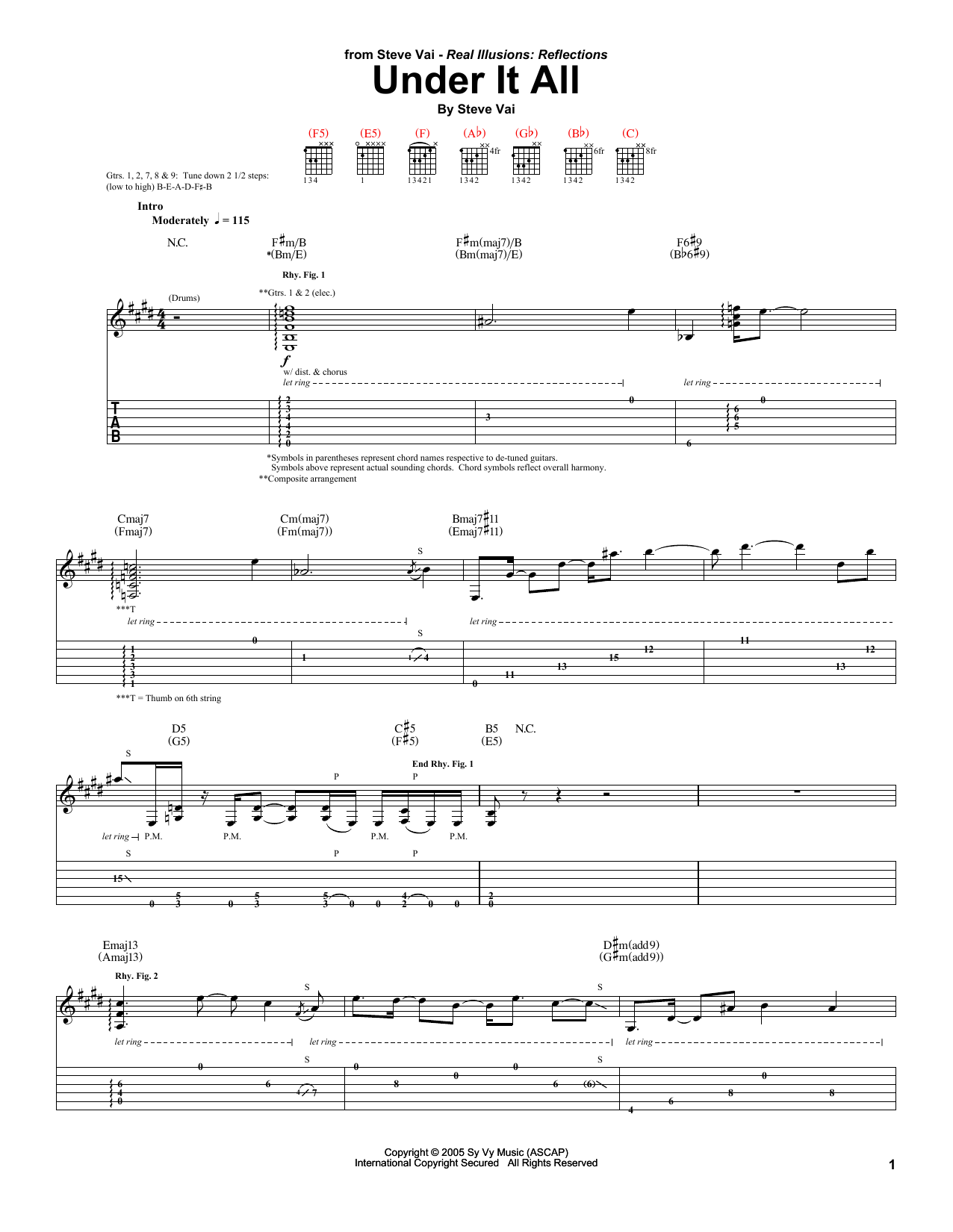 Steve Vai Under It All sheet music notes and chords arranged for Guitar Tab