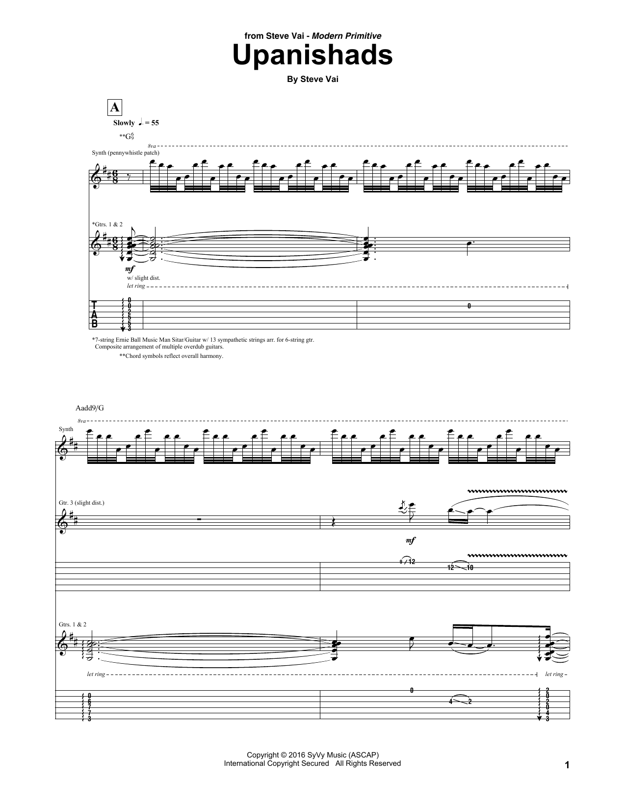 Steve Vai Upanishads sheet music notes and chords arranged for Guitar Tab